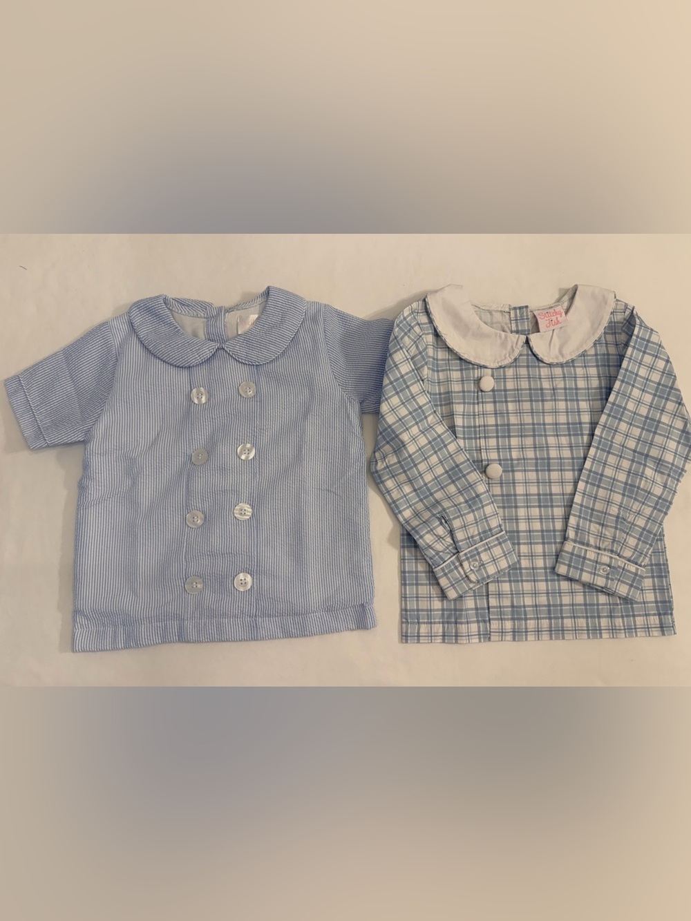 Cecil and Lou & Stitchy Fish Peter Pan Light Blue Collar Shirts Set of 2 Size 4T